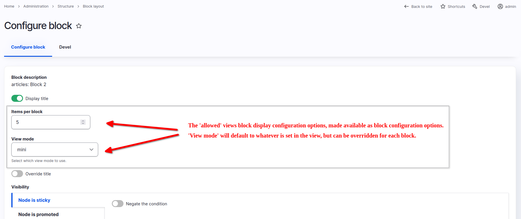 View Override Viewmode block config options